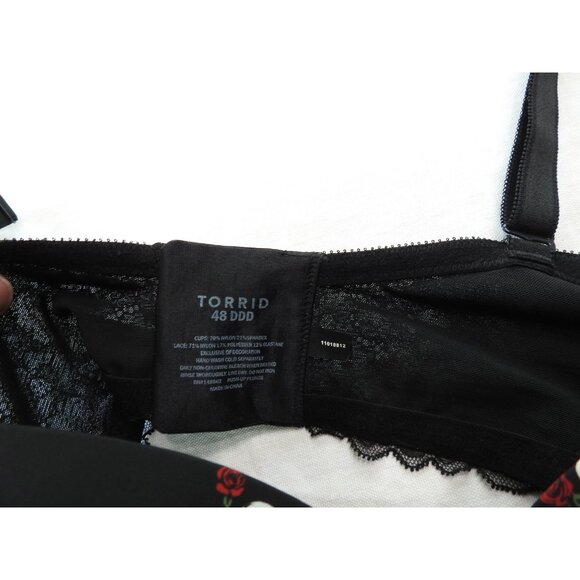 Torrid Bra Sz 48DDD Skull Roses Print Microfiber Push-Up Plunge Black Sexy NWOT - Picture 5 of 7